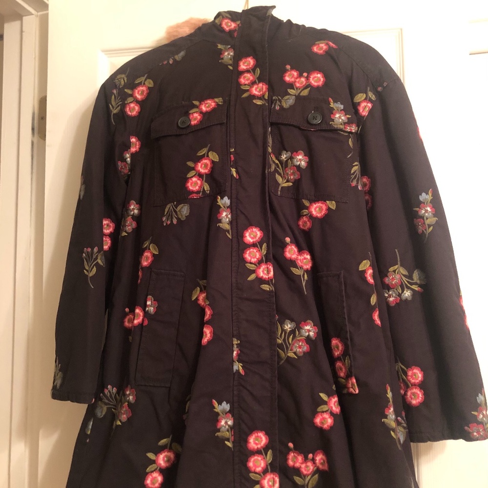 Sale! New Kate Spade Designer Embroidered Twill Coat w/ Pink Faux Fur w/ Gift - Picture 2 of 8